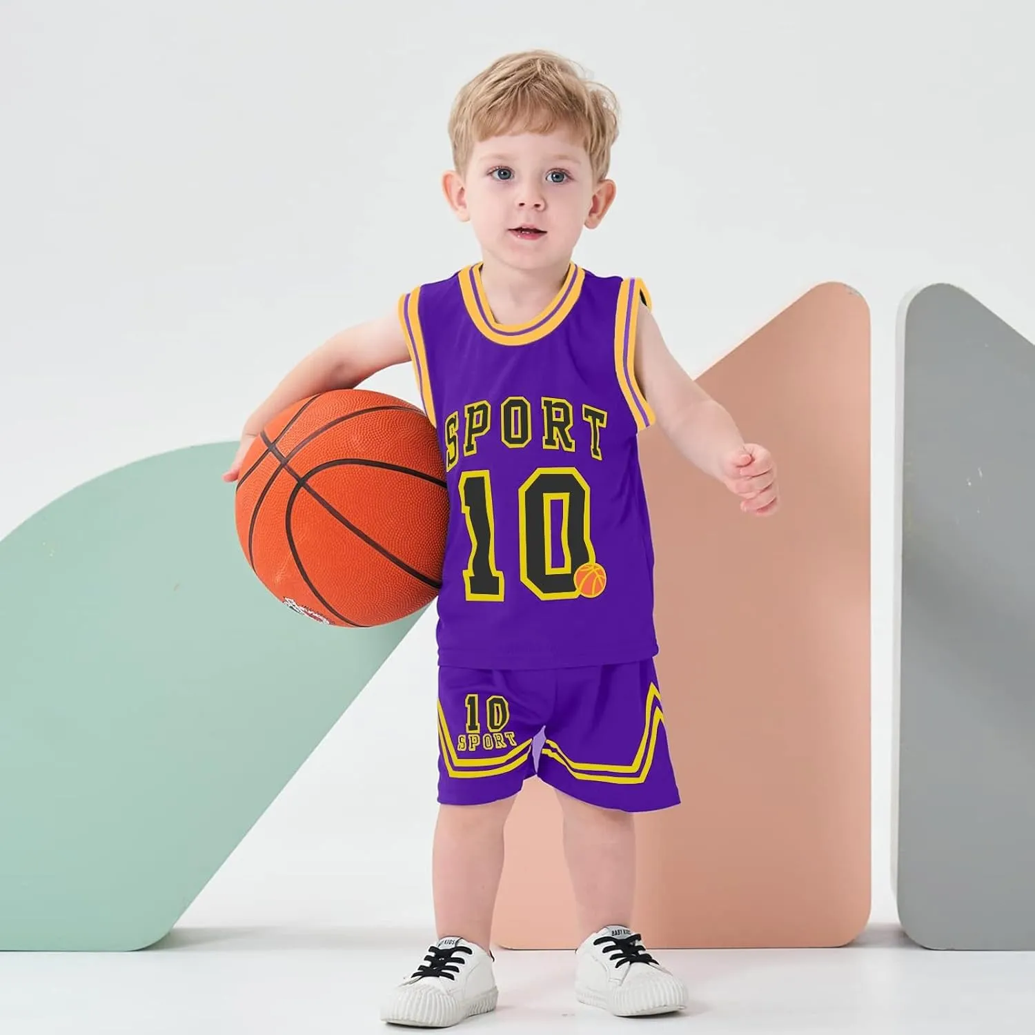 Volunboy Kids Sports Shorts Sets Boys Jerseys Tracksuit 2 Piece Basketball Performance Tank Top and Mesh Shorts Set