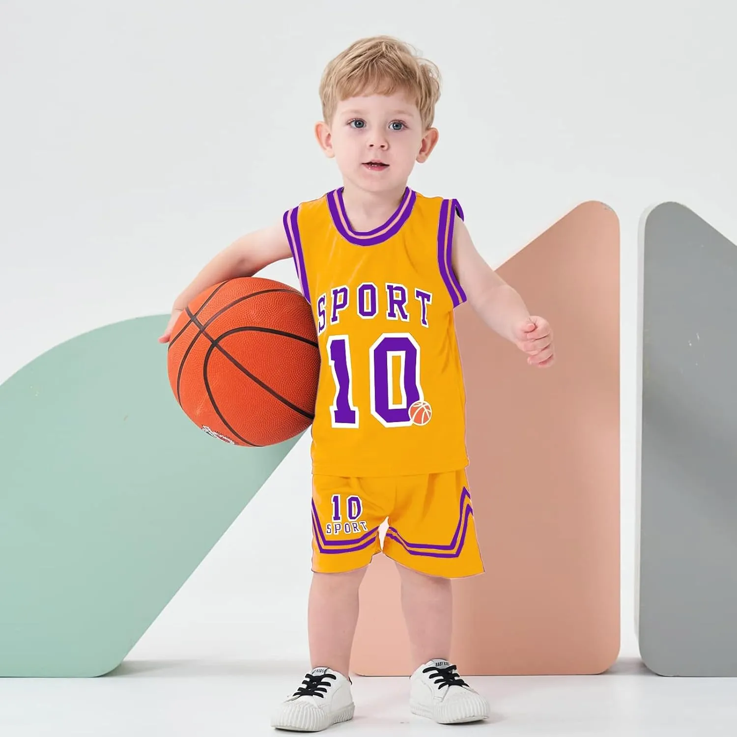 Volunboy Kids Sports Shorts Sets Boys Jerseys Tracksuit 2 Piece Basketball Performance Tank Top and Mesh Shorts Set