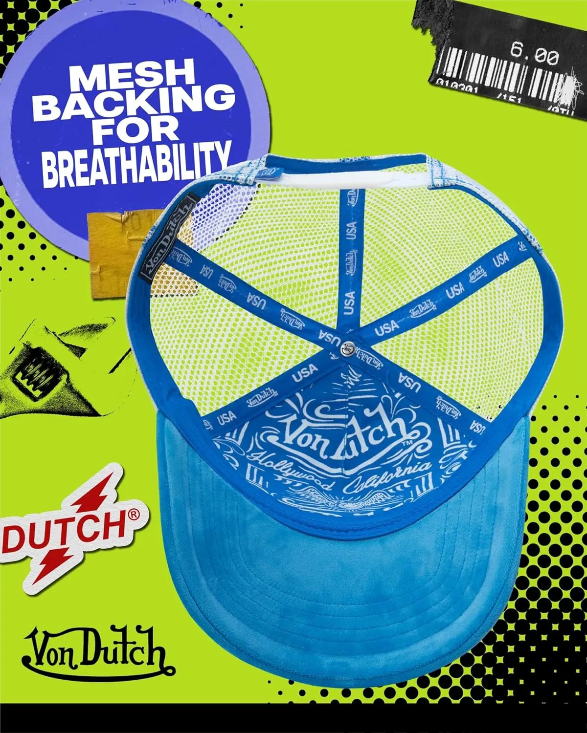 Von Dutch Unisex Trucker Hat - Plush Curved Bill Mesh Back Retro Classic Adjustable Snapback Baseball Cap for Men and Women
