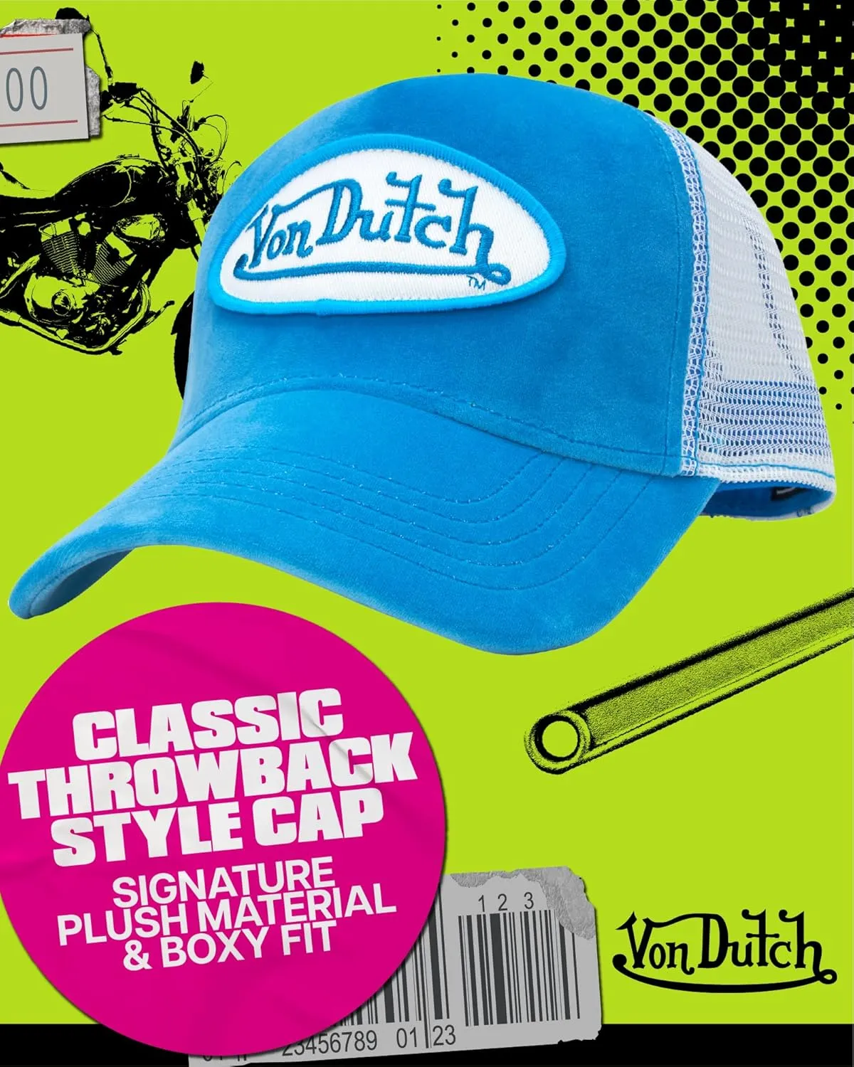 Von Dutch Unisex Trucker Hat - Plush Curved Bill Mesh Back Retro Classic Adjustable Snapback Baseball Cap for Men and Women