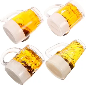 VOSAREA 4pcs Miniature Beer Mug Ornaments Realistic Artificial Beer Cups for Cake Decorations and Dollhouse Accessories Bright Color for Enthusiasts
