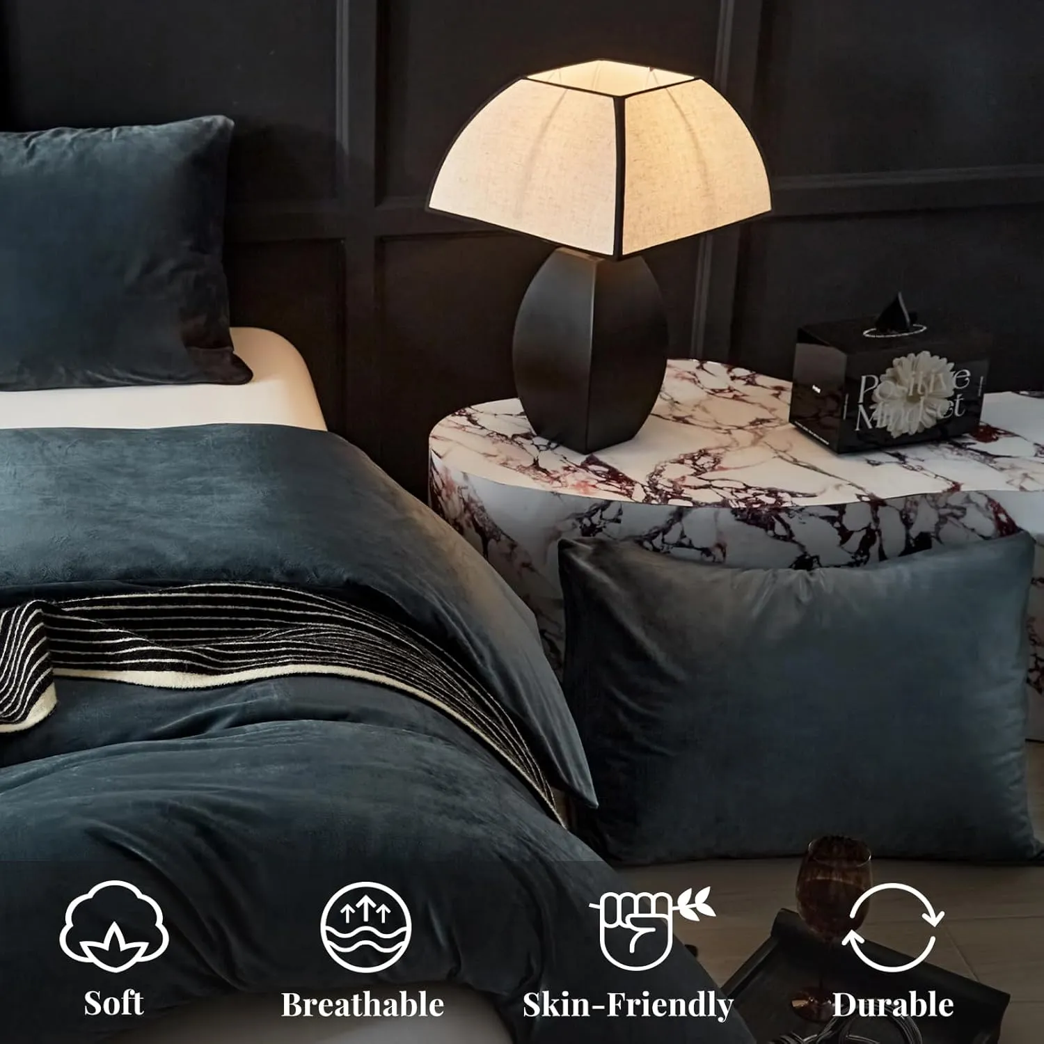 WARMDERN Dark Grey Flannel Velvet Duvet Cover King Size Duvet Cover Bedding Sets, 3pcs Ultra Soft Luxury Textured Modern Crystal Velvet Duvet Covers with Zipper Closure(Dark Grey, King)