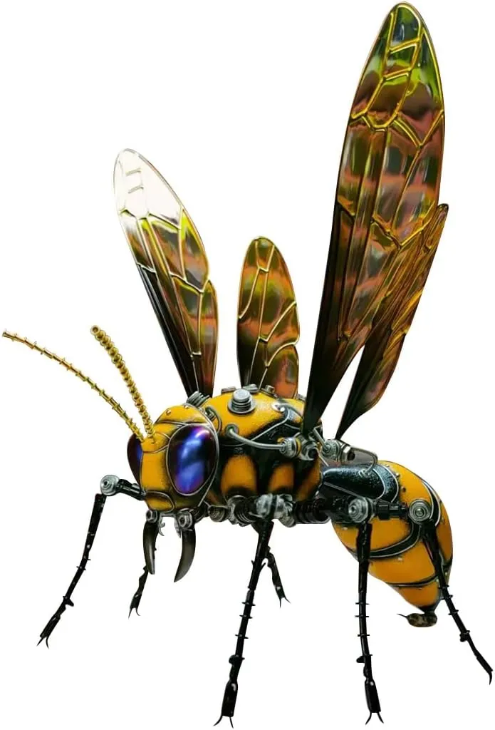 Wasp Bionic Metal Mechanical Model, Finished Version in Purple, Creative Collectible Toy Gift for Adults, Unique Desk Decor and Educational STEM Model