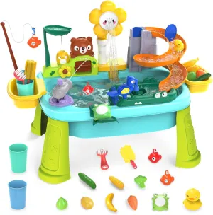 Water Table for Toddlers 1-3 with Electric Water Pump, Water and Sand Table for Kids Ages 4-8, Play Sink with Running Water, Outdoor Toys for Boys and Girls