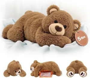 Weighted Stuffed Animals with Microwavable Heating Pad - 5lb or 2.13lb Adjustable, Heatable & Coolable Brown Bear Plush for Relaxation, Removable Inner Pad, Gift for Kids, Women & Adults (23 Inch)