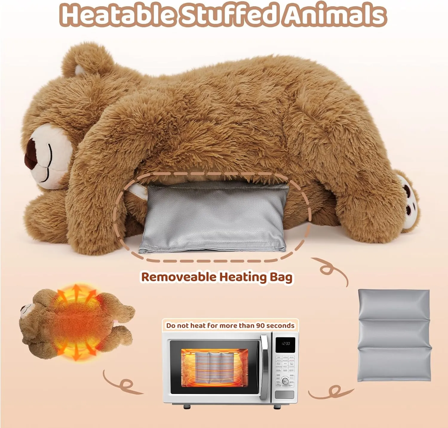 Weighted Stuffed Animals with Microwavable Heating Pad - 5lb or 2.13lb Adjustable, Heatable & Coolable Brown Bear Plush for Relaxation, Removable Inner Pad, Gift for Kids, Women & Adults (23 Inch)