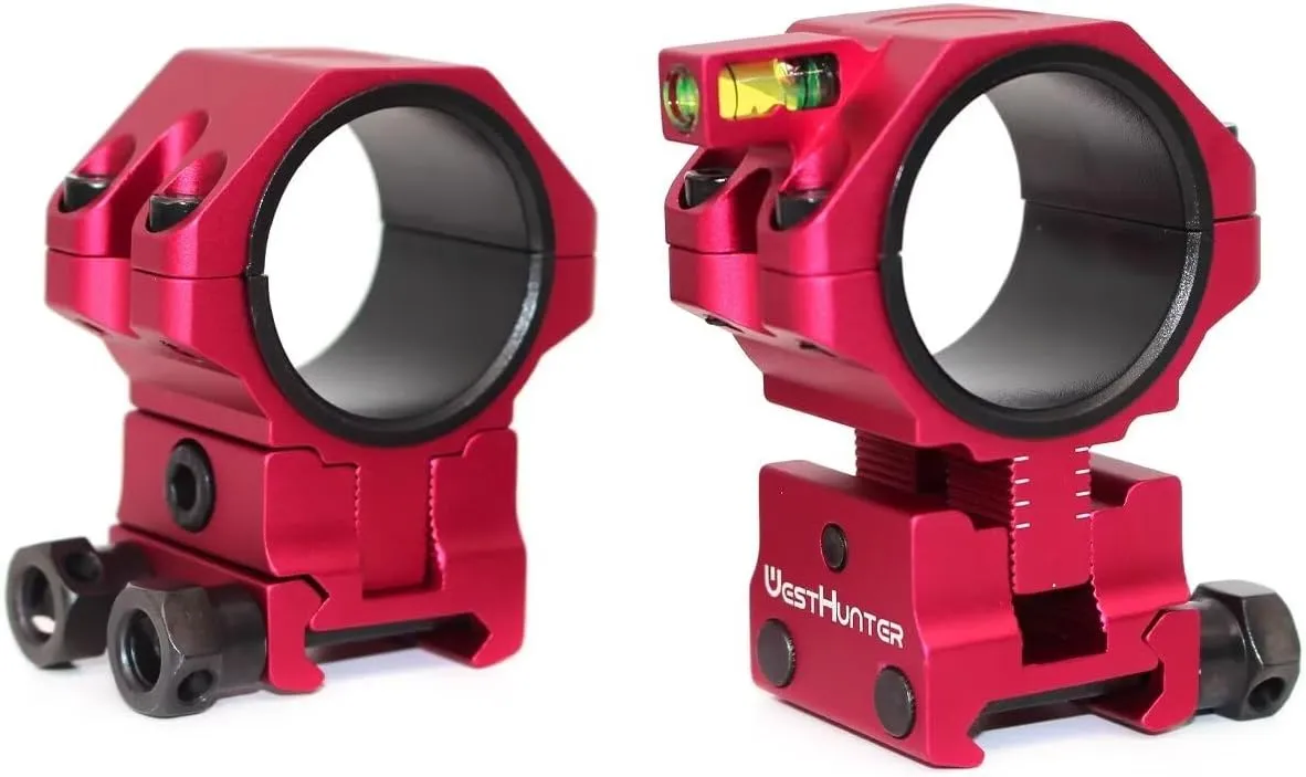 WestHunter Optics Precision Picatinny Scope Rings, 34 mm Tube Adjustable Height Scope Mount with Bubble Level, 30 mm & 25.4 Adapter | 34mm - 40mm Center Height