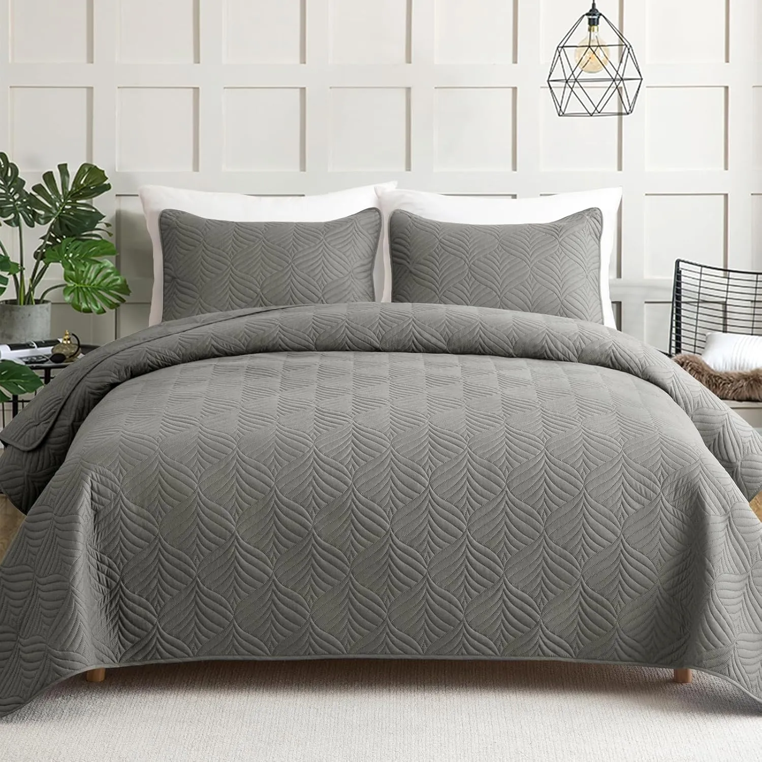 Whale Flotilla Elegant Extra Soft Quilt Set Twin Size, 2-Piece Lightweight Modern Geometric XL Twin Quilt Bedding Sets Bedspread Coverlet for All Seasons, Grey