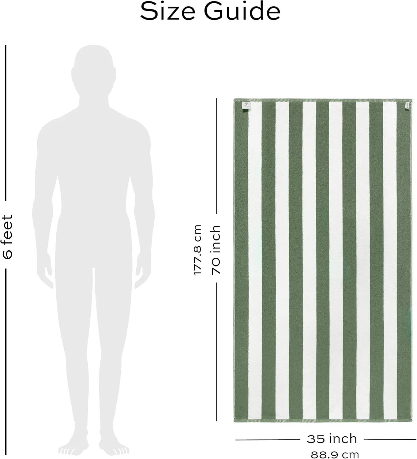 White Classic Beach Towels Oversized Cabana Stripe Cotton Bath Towel Large - Luxury Plush Thick Hotel Swim Pool Towels for Adults Super Absorbent Quick Dry - 35x70 Khaki Green [2 Pack]