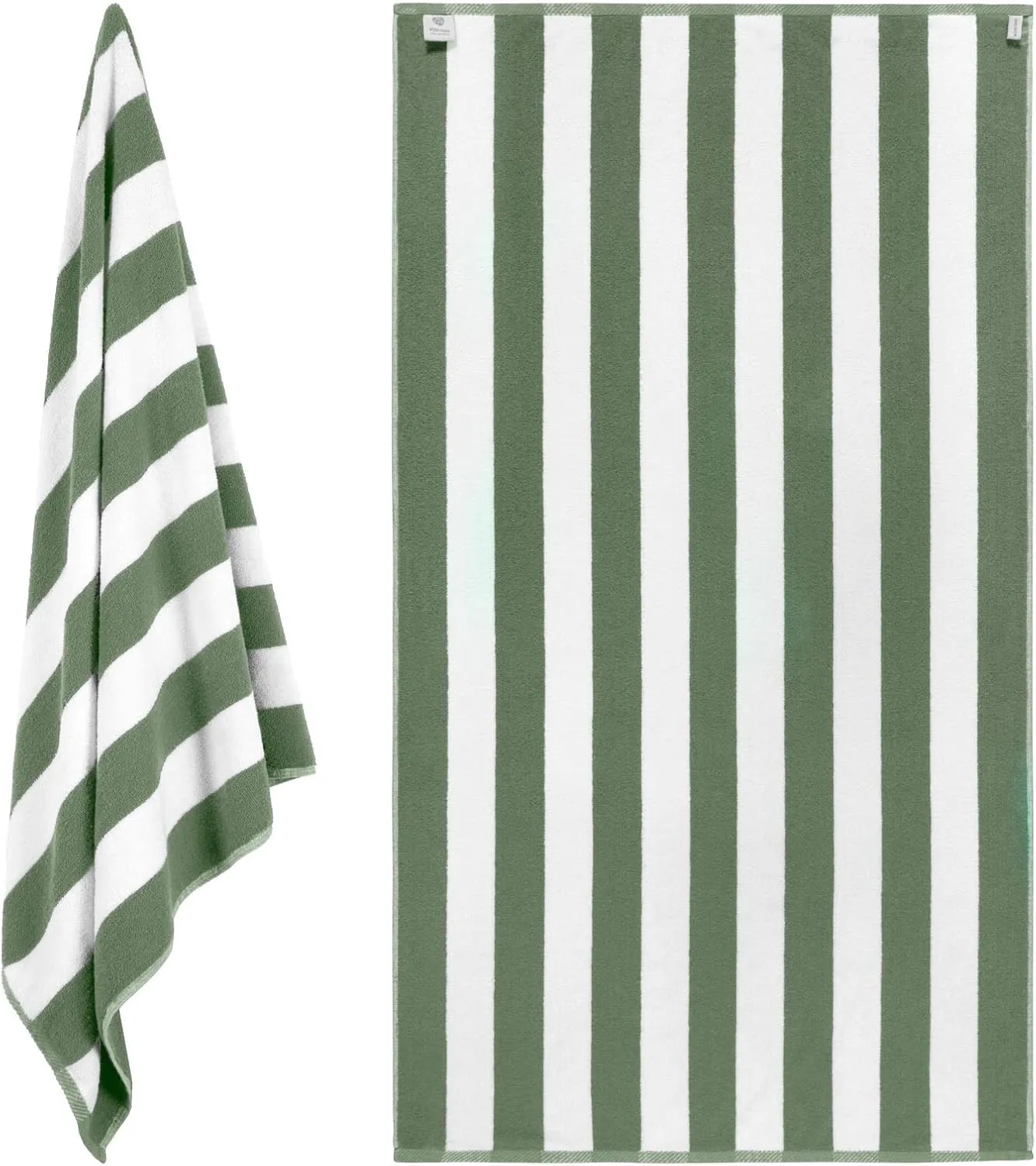 White Classic Beach Towels Oversized Cabana Stripe Cotton Bath Towel Large - Luxury Plush Thick Hotel Swim Pool Towels for Adults Super Absorbent Quick Dry - 35x70 Khaki Green [2 Pack]