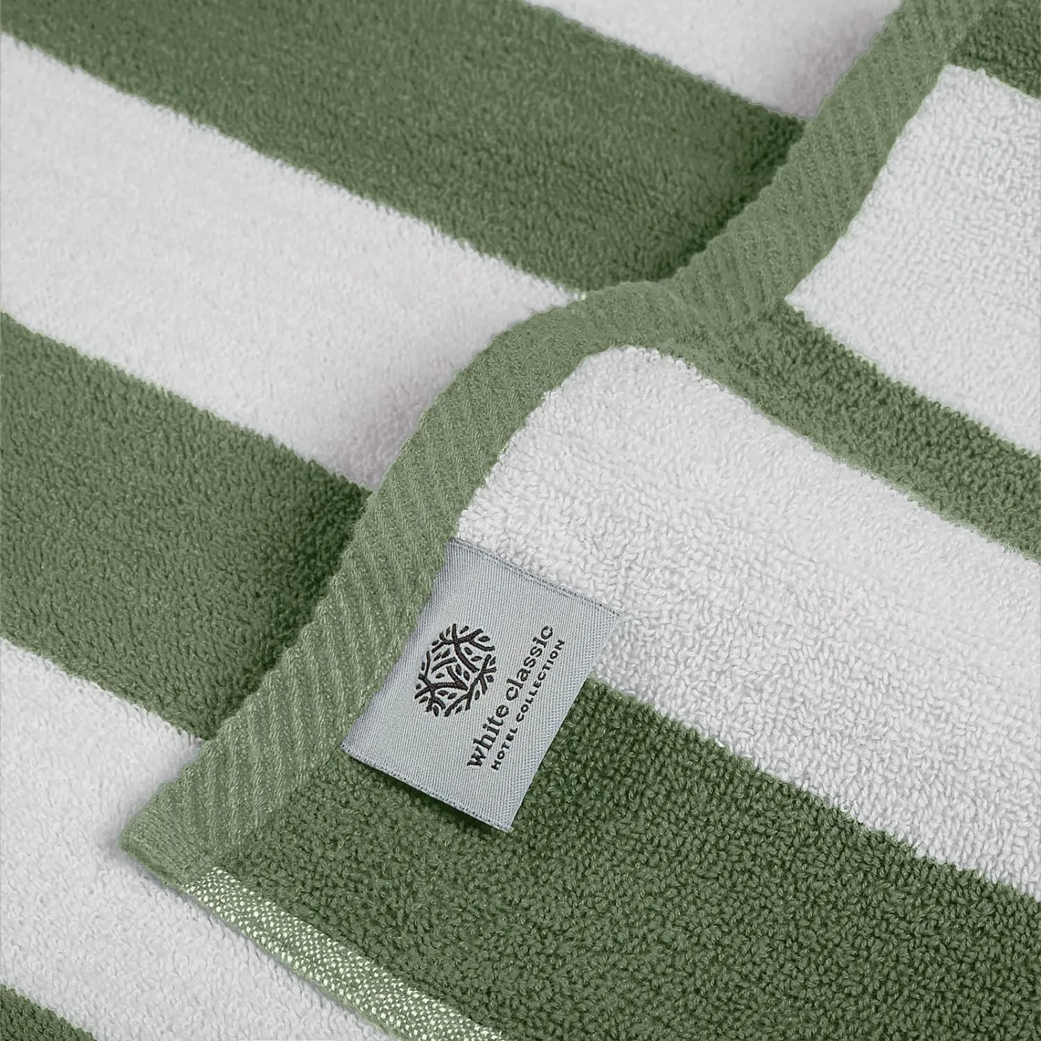 White Classic Beach Towels Oversized Cabana Stripe Cotton Bath Towel Large - Luxury Plush Thick Hotel Swim Pool Towels for Adults Super Absorbent Quick Dry - 35x70 Khaki Green [2 Pack]