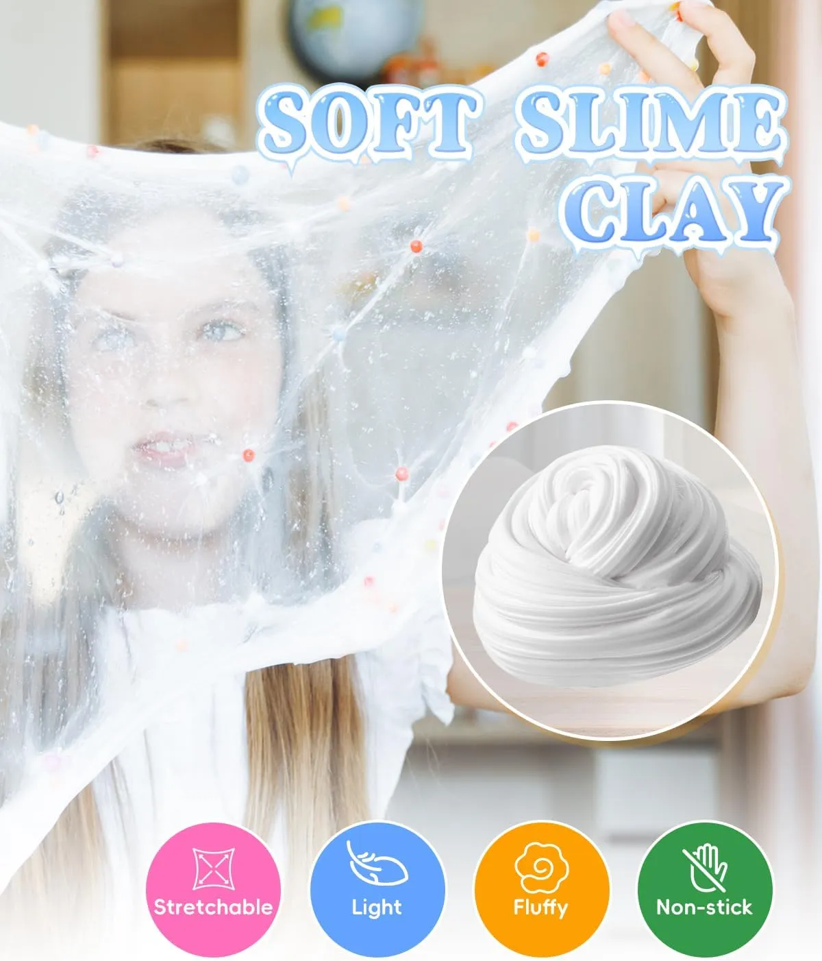 White Slime Clay Modeling Air Dry Foam Clay for Kids,Slime Making Kit for Girls Ages 8-12,Add to Glue to Make Butter Slime,Arts & Crafts,Fake Bake,480 g/16.9 oz