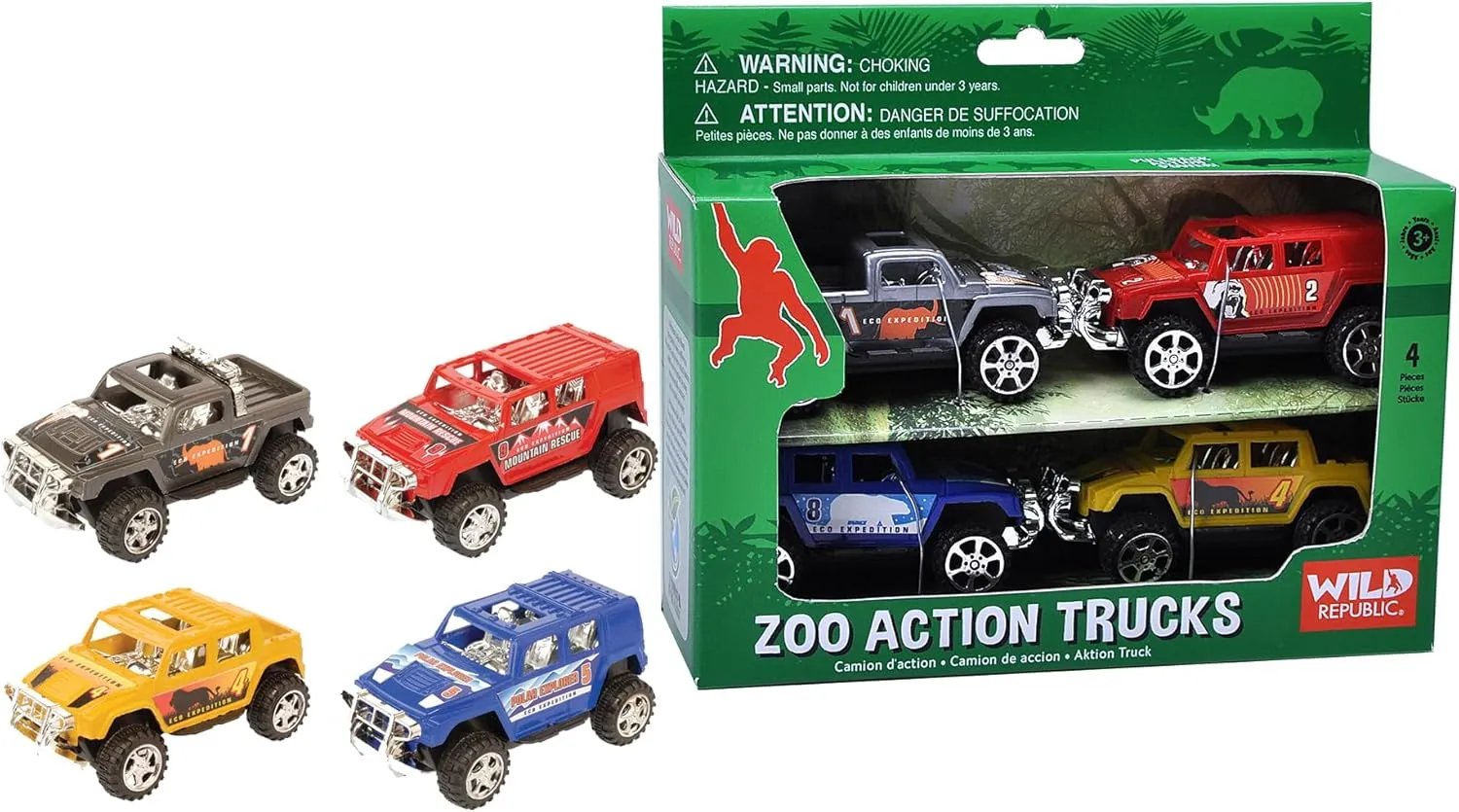 Wild Republic Action Truck Four Pack Zoo Theme, Gift for Kids, Great for Interactive Play