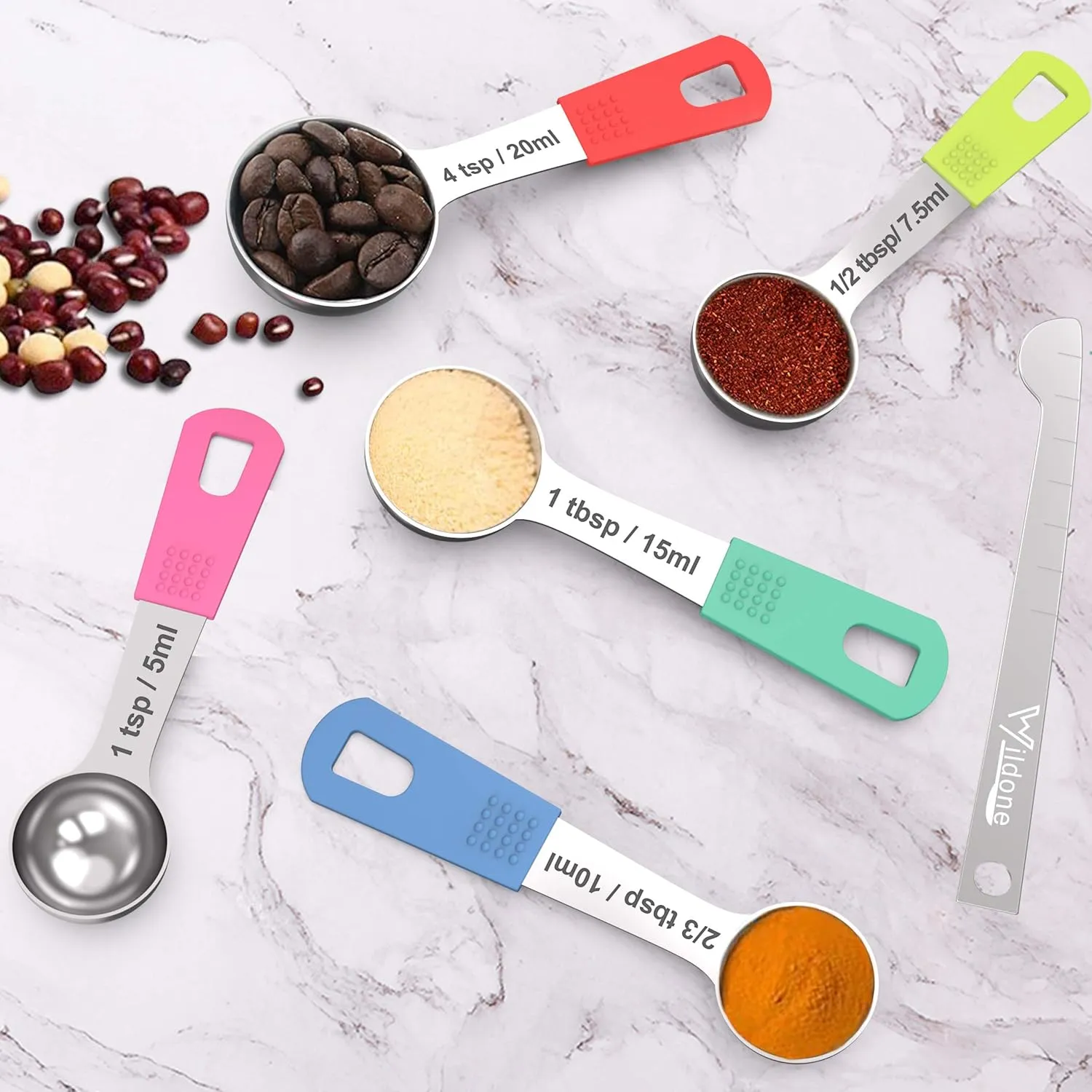 Wildone Measuring Cups & Spoons Set of 18 - Includes 8 Stainless Steel Nesting Measuring Cups, 9 Measuring Spoons, 1 Leveler, Ideal for Dry and Liquid Ingredients