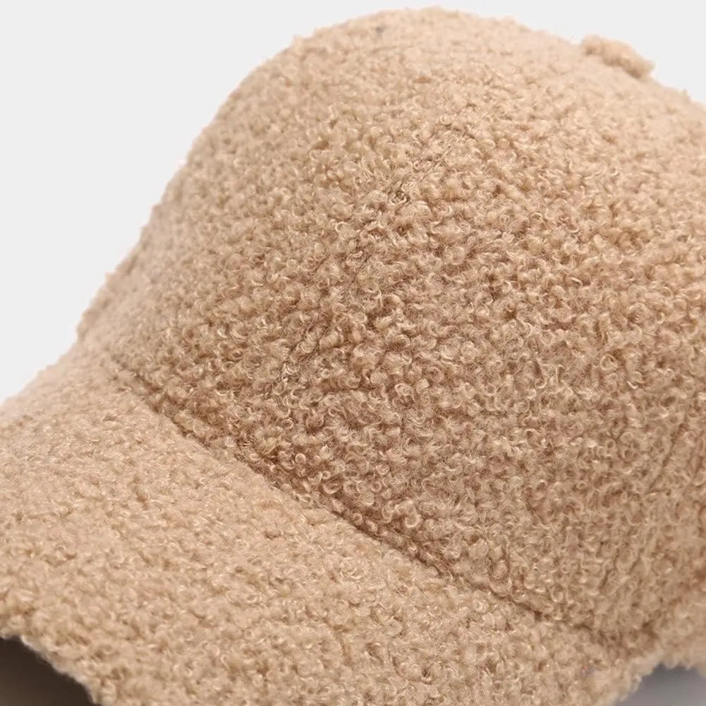 Winter Baseball Cap for Women Lamb Wool Solid Color Warm Baseball Cap for Outdoor Travel