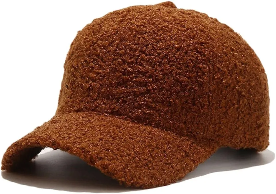 Winter Baseball Cap for Women Lamb Wool Solid Color Warm Baseball Cap for Outdoor Travel