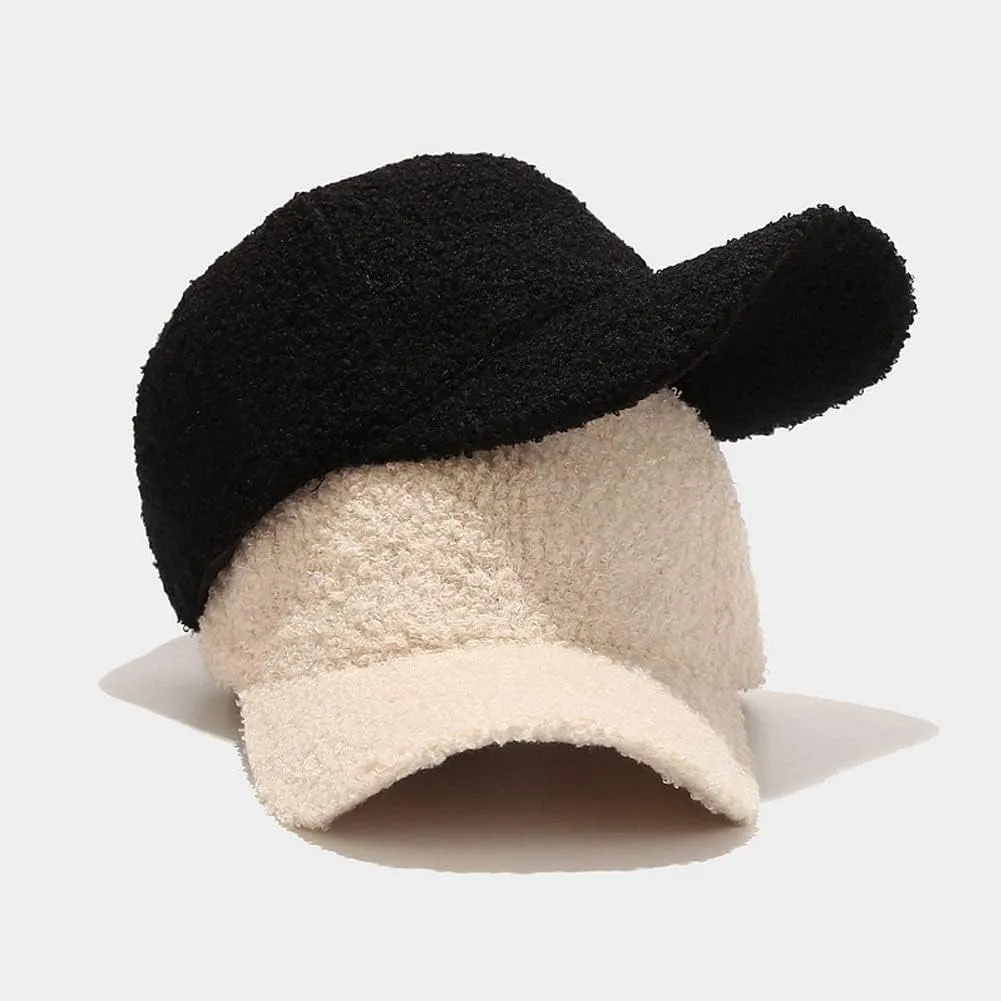 Winter Baseball Cap for Women Lamb Wool Solid Color Warm Baseball Cap for Outdoor Travel
