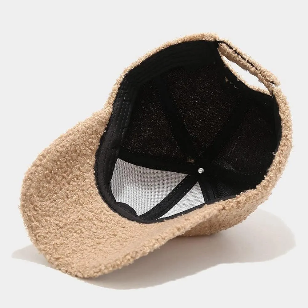 Winter Baseball Cap for Women Lamb Wool Solid Color Warm Baseball Cap for Outdoor Travel
