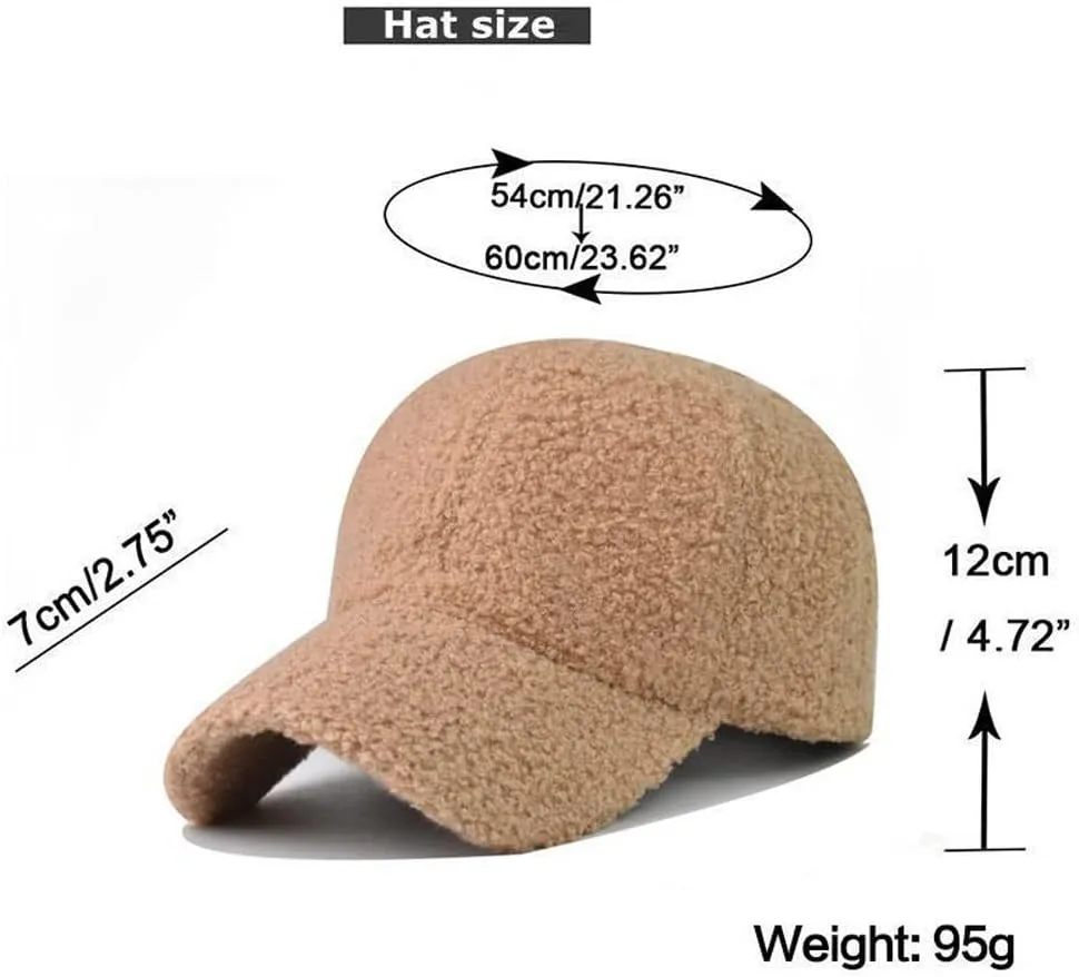 Winter Baseball Cap for Women Lamb Wool Solid Color Warm Baseball Cap for Outdoor Travel
