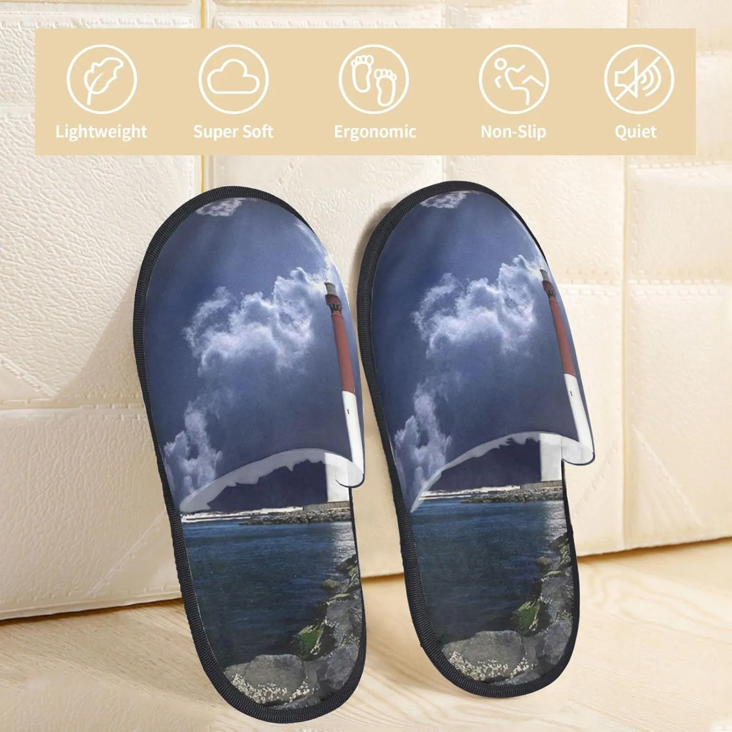 Winter House Shoes Fluffy Slippers Barnegat Inlet Lighthouse Warm Indoor House Slippers For Men Women