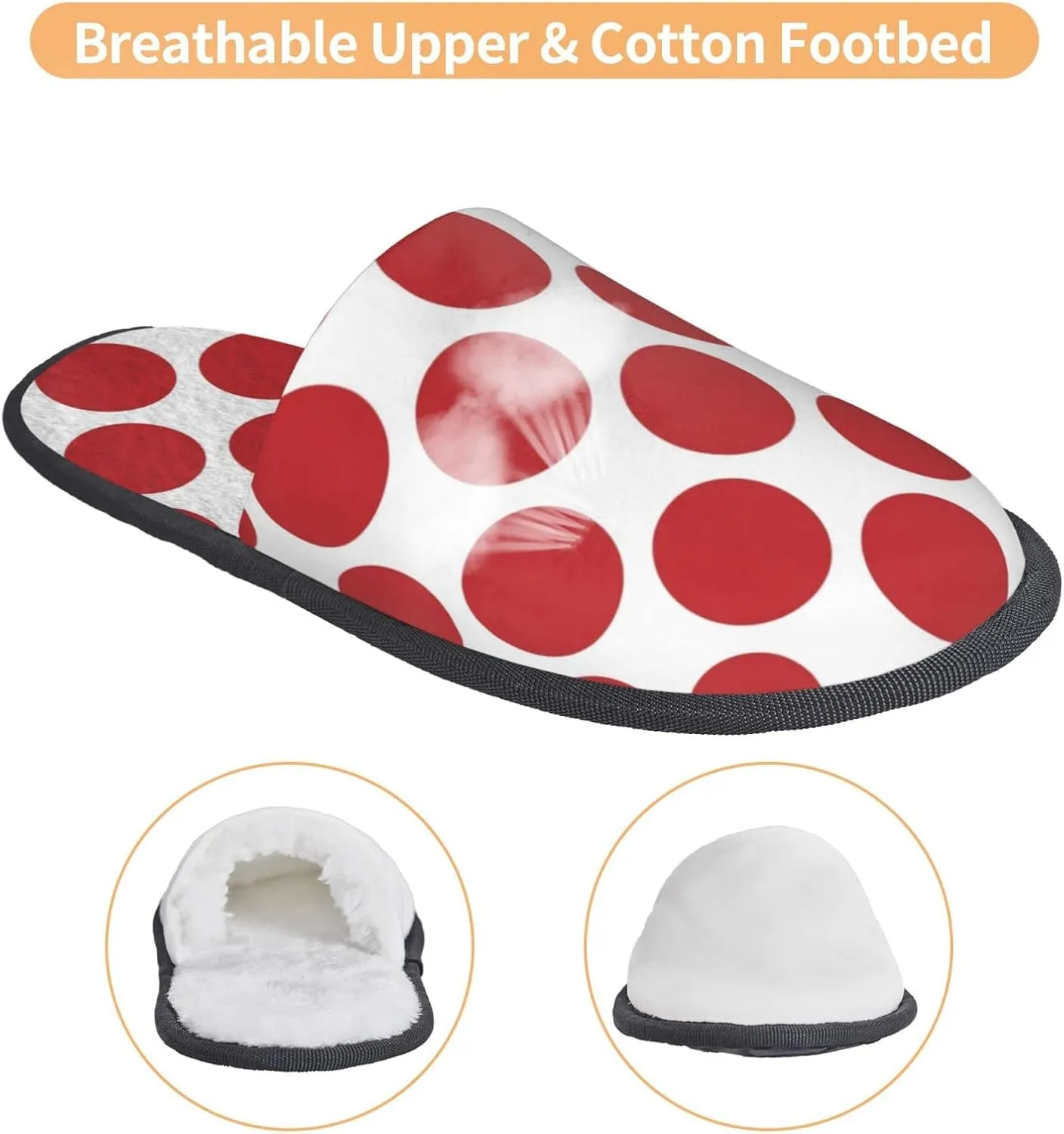 Winter House Shoes Fluffy Slippers Polka Dots Red White Warm Indoor House Slippers For Men Women