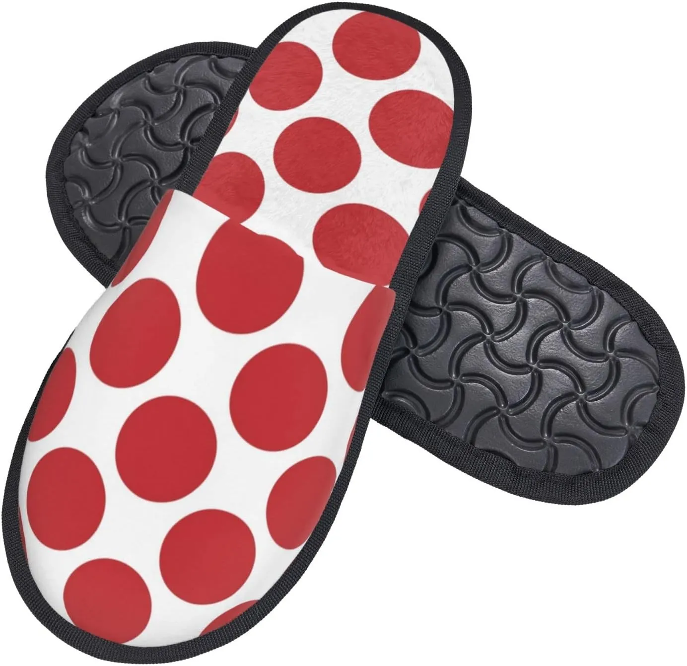 Winter House Shoes Fluffy Slippers Polka Dots Red White Warm Indoor House Slippers For Men Women