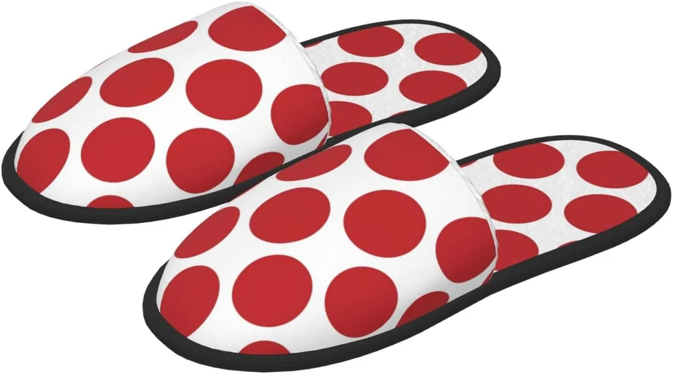 Winter House Shoes Fluffy Slippers Polka Dots Red White Warm Indoor House Slippers For Men Women