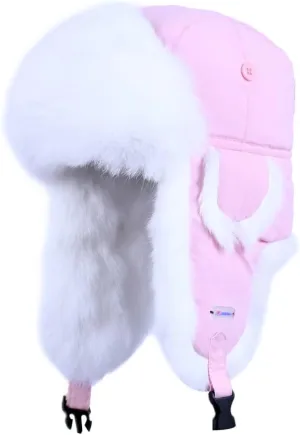 Winter Trapper Hat,100% Rabbit Fur Russian Ushanka Aviator Hunting Ski Hat Winter Hat with Ear Flaps
