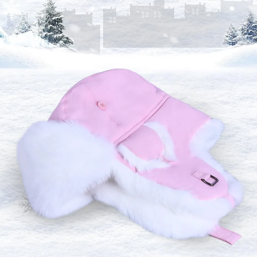 Winter Trapper Hat,100% Rabbit Fur Russian Ushanka Aviator Hunting Ski Hat Winter Hat with Ear Flaps