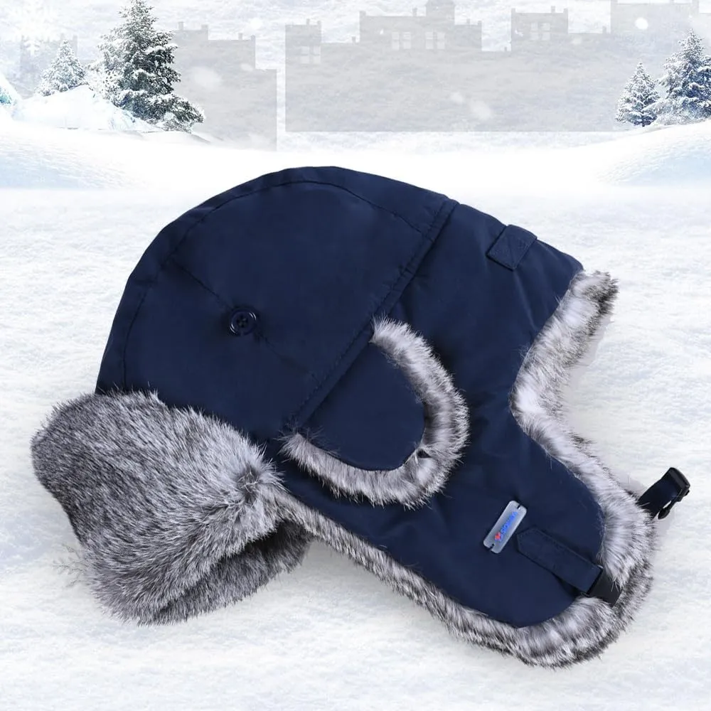 Winter Trapper Hat,100% Rabbit Fur Russian Ushanka Aviator Hunting Ski Hat Winter Hat with Ear Flaps