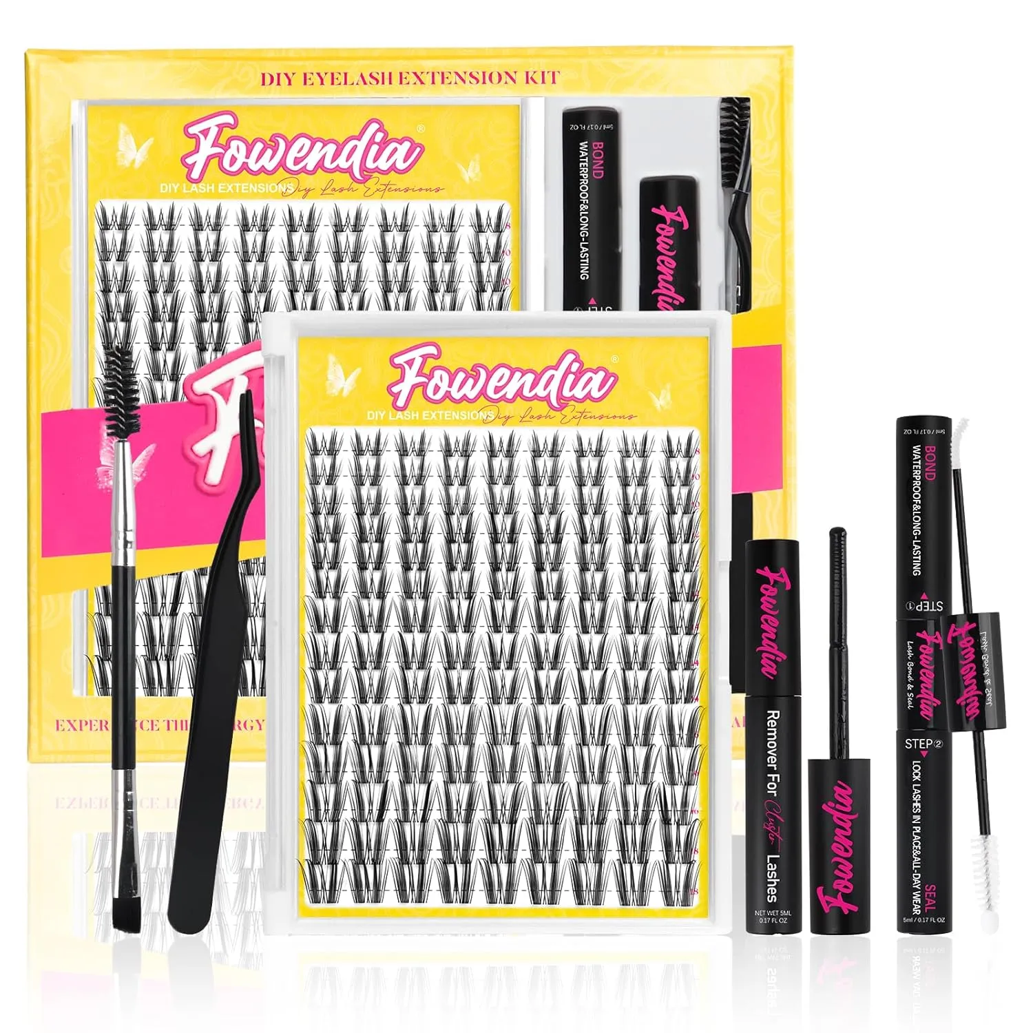 Wispy Lash Clusters D Curl DIY Lash Extension Kit and Lash Clusters 8-18mm with Bond, Seal, and Remover - Invisible Band Lashes, Spike Eyelashes Glue-Free Lower Lashes, Freya-kit