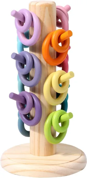 WODI Sorting Helper Tree Holder Building Rings Rainbow Wooden Montessori Toys for Kids, Multicolored Wooden Ring Toy Colourful Stacking Ring Tree-Build Skills, Color Recognition (Pastel)