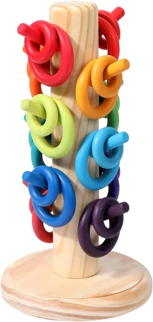 WODI Sorting Helper Tree Holder Building Rings Rainbow Wooden Montessori Toys for Kids, Multicolored Wooden Ring Toy Colourful Stacking Ring Tree-Build Skills, Color Recognition (Rainbow)