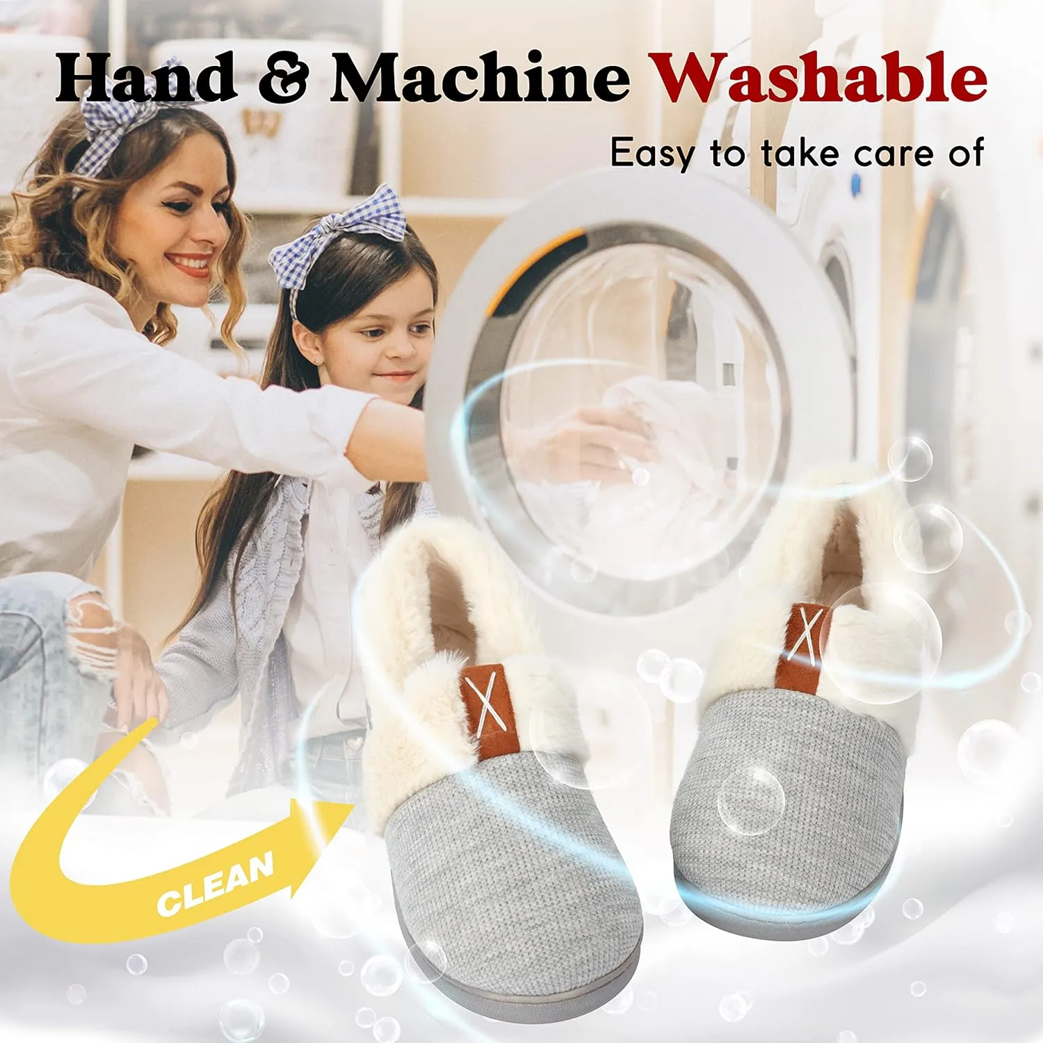 Women Slippers Comfy House Winter Slippers with Faux Fur Lining Memory Foam Anti-Skid Rubber Sole Fluffy Shoes Indoor Outdoor