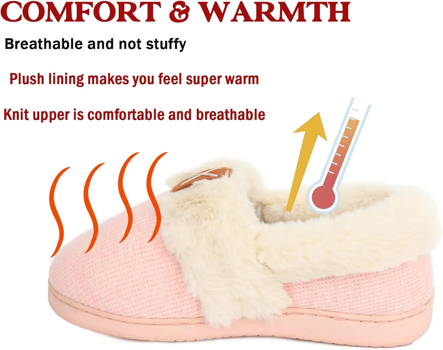 Women Slippers Comfy House Winter Slippers with Faux Fur Lining Memory Foam Anti-Skid Rubber Sole Fluffy Shoes Indoor Outdoor