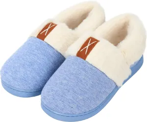 Women Slippers Comfy House Winter Slippers with Faux Fur Lining Memory Foam Anti-Skid Rubber Sole Fluffy Shoes Indoor Outdoor