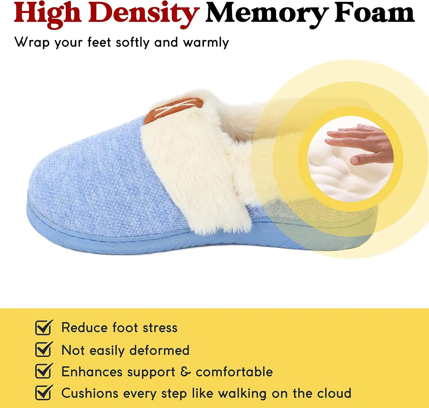Women Slippers Comfy House Winter Slippers with Faux Fur Lining Memory Foam Anti-Skid Rubber Sole Fluffy Shoes Indoor Outdoor
