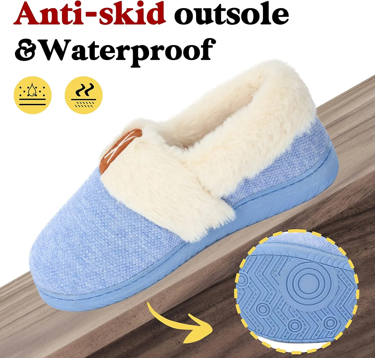 Women Slippers Comfy House Winter Slippers with Faux Fur Lining Memory Foam Anti-Skid Rubber Sole Fluffy Shoes Indoor Outdoor