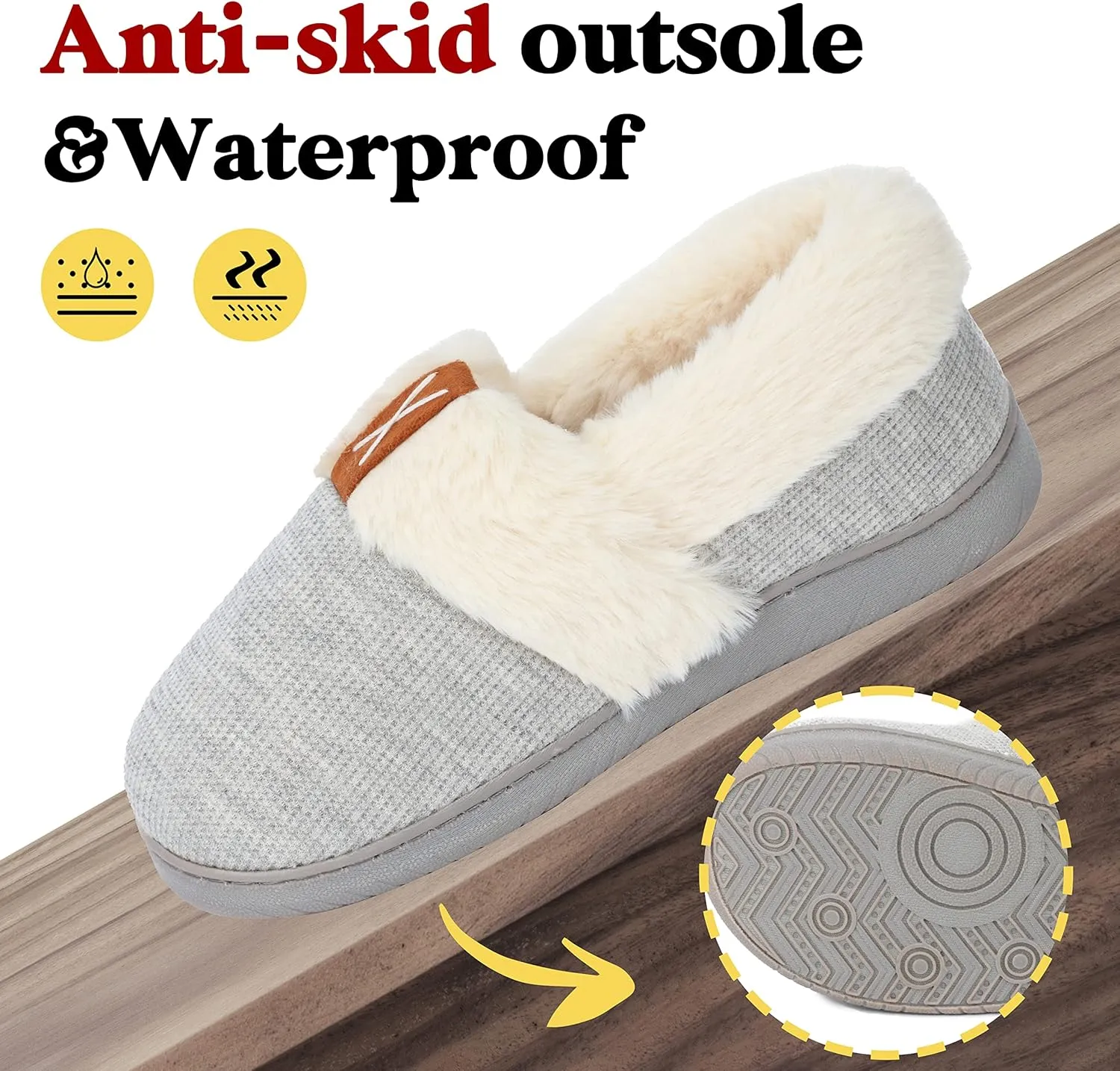 Women Slippers Comfy House Winter Slippers with Faux Fur Lining Memory Foam Anti-Skid Rubber Sole Fluffy Shoes Indoor Outdoor