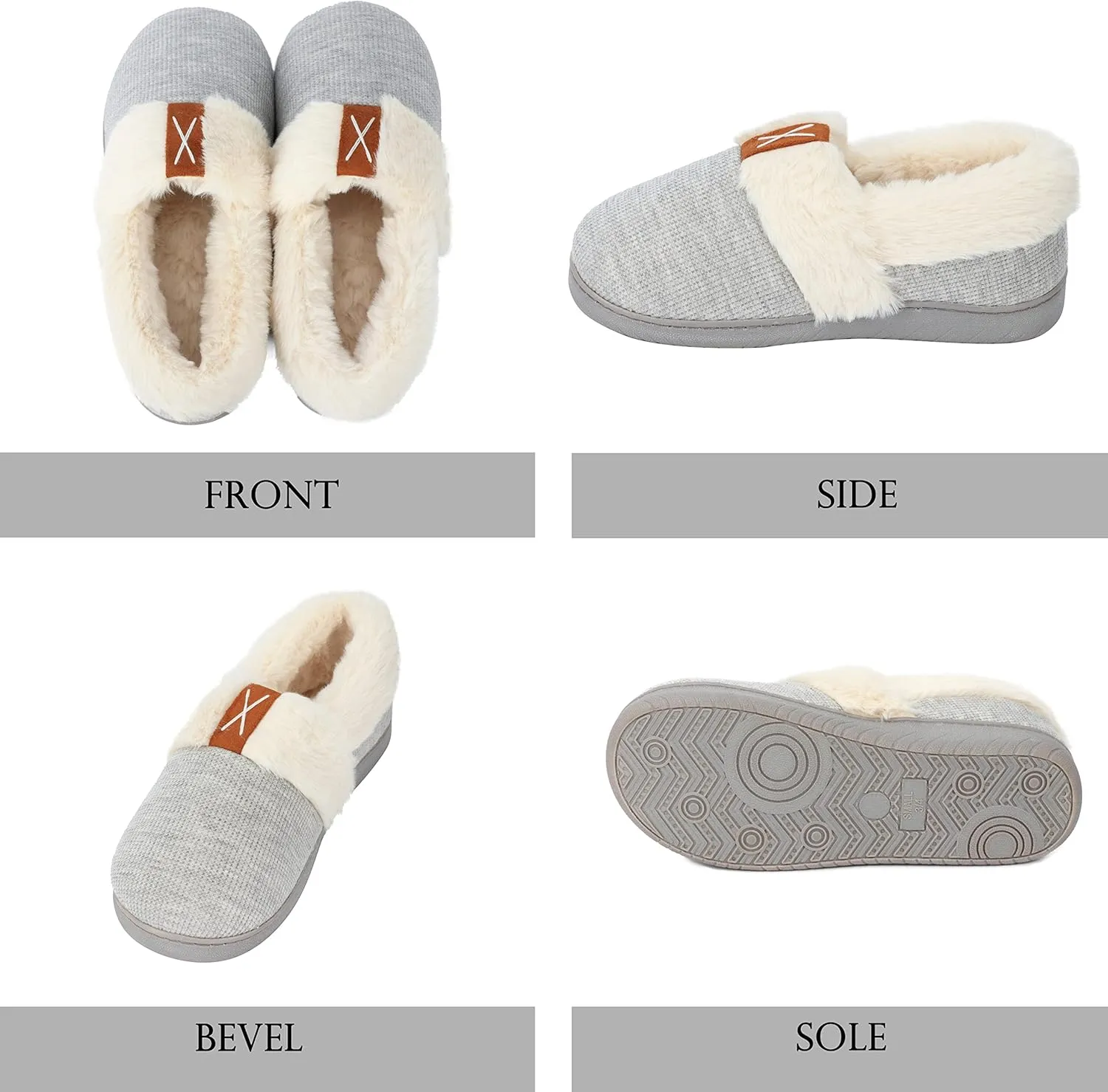 Women Slippers Comfy House Winter Slippers with Faux Fur Lining Memory Foam Anti-Skid Rubber Sole Fluffy Shoes Indoor Outdoor
