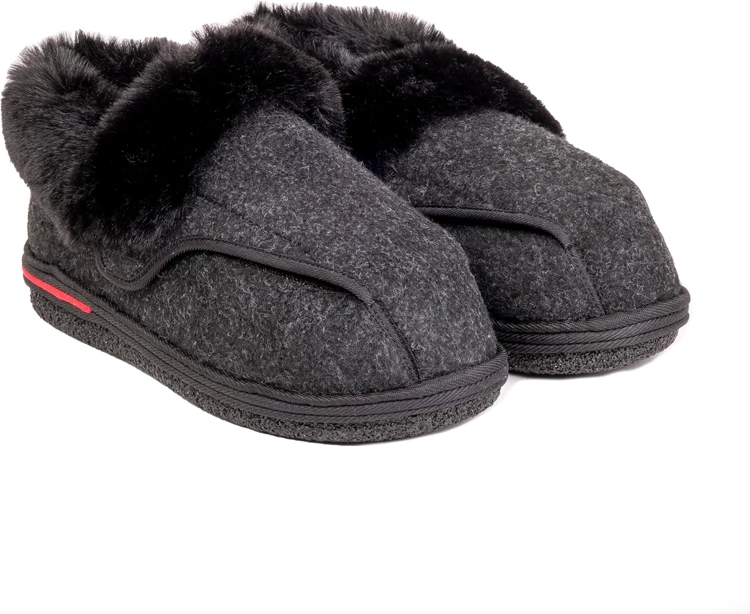 Women's Cozy Adjustable Slippers Wide Fit, Plush Faux Fur Lining, Non-Slip Sole, Comfortable House Shoes for Arthritis, Swollen Feet & Diabetes Relief