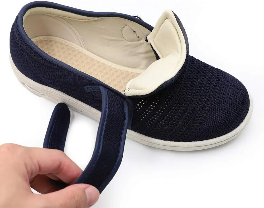 Womens Diabetic Walking Shoes Adjustable Outdoor Sneakers Recovery Easy On Off Strap Wide Width Slippers Comfort for Seniors Elderly Woman Swollen Feet, Edema, Foot Pain