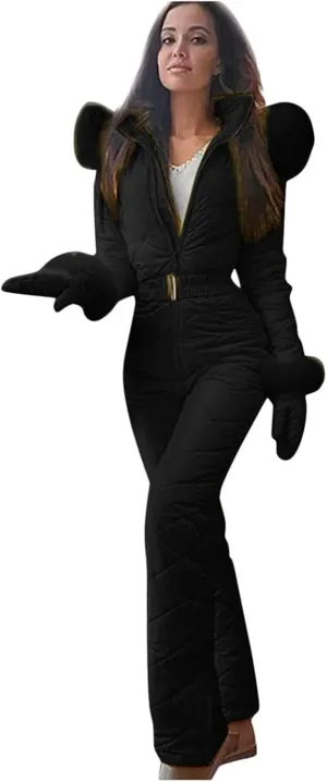 Womens One Piece Snowsuit Winter Onesie Warming Ski Suit Waterproof Insulated Snowsuit Ski Jumpsuit Outfits Skiwear