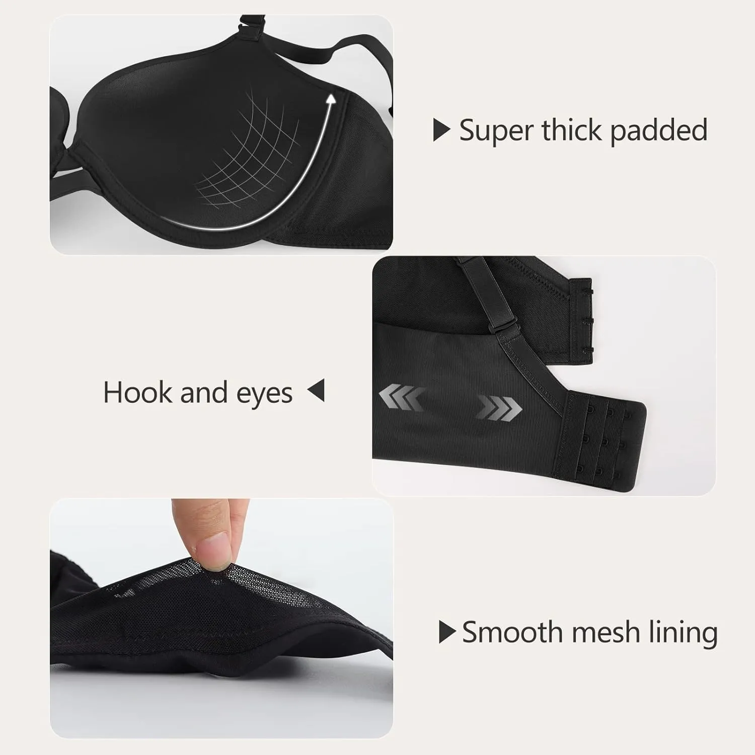 Women's Push Up Bra Add 2 Cup Sizes Super Deep V Plunge Padded Bra Comfort Support Underwire Back Smoothing Bras