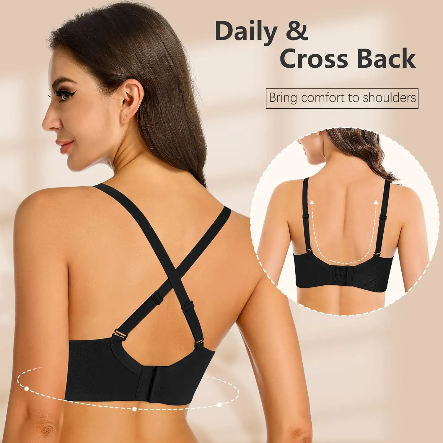 Women's Push Up Bra Add 2 Cup Sizes Super Deep V Plunge Padded Bra Comfort Support Underwire Back Smoothing Bras