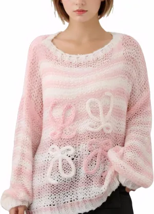 Women's Rainbow Striped Fluffy Sweater Pullover Oversized Long Sleeve Fall Casual Loose Chunky Knit Jumpers Tops