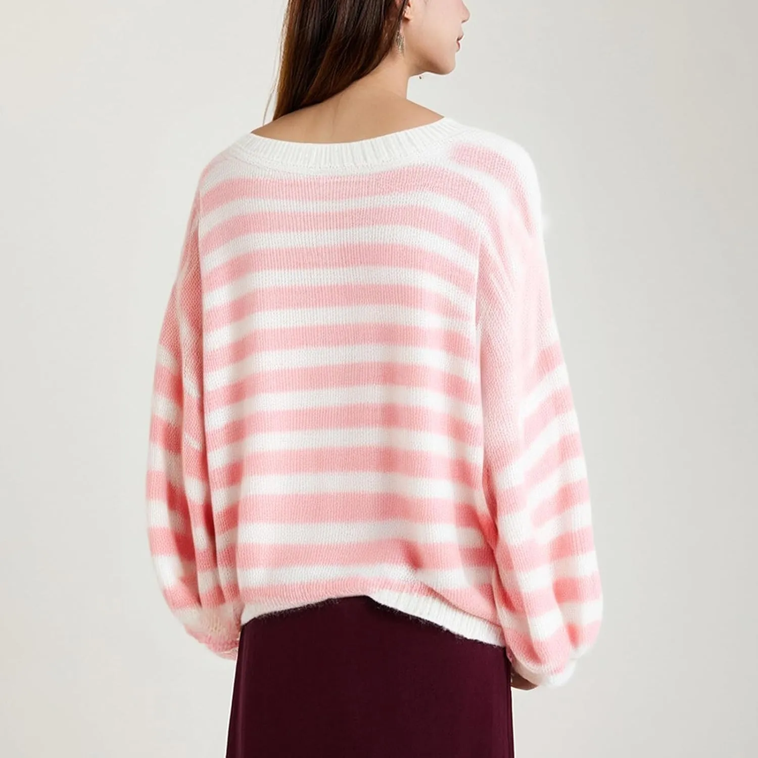 Women's Rainbow Striped Fluffy Sweater Pullover Oversized Long Sleeve Fall Casual Loose Chunky Knit Jumpers Tops