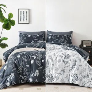 WONGS BEDDING Botanical Comforter Set King Size,7 Pieces Bed in a Bag Gray Bedding Sets Reversible Microfiber Leaf Comforter Soft Lightweight Bed Set with Sheet,Pillowcases&Shams