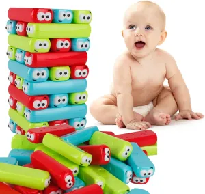 wonuu Tumbling Timbers Block Wooden Stacking Game Colored Cartoon Plastic Building Blocks Board Educational Toy Games