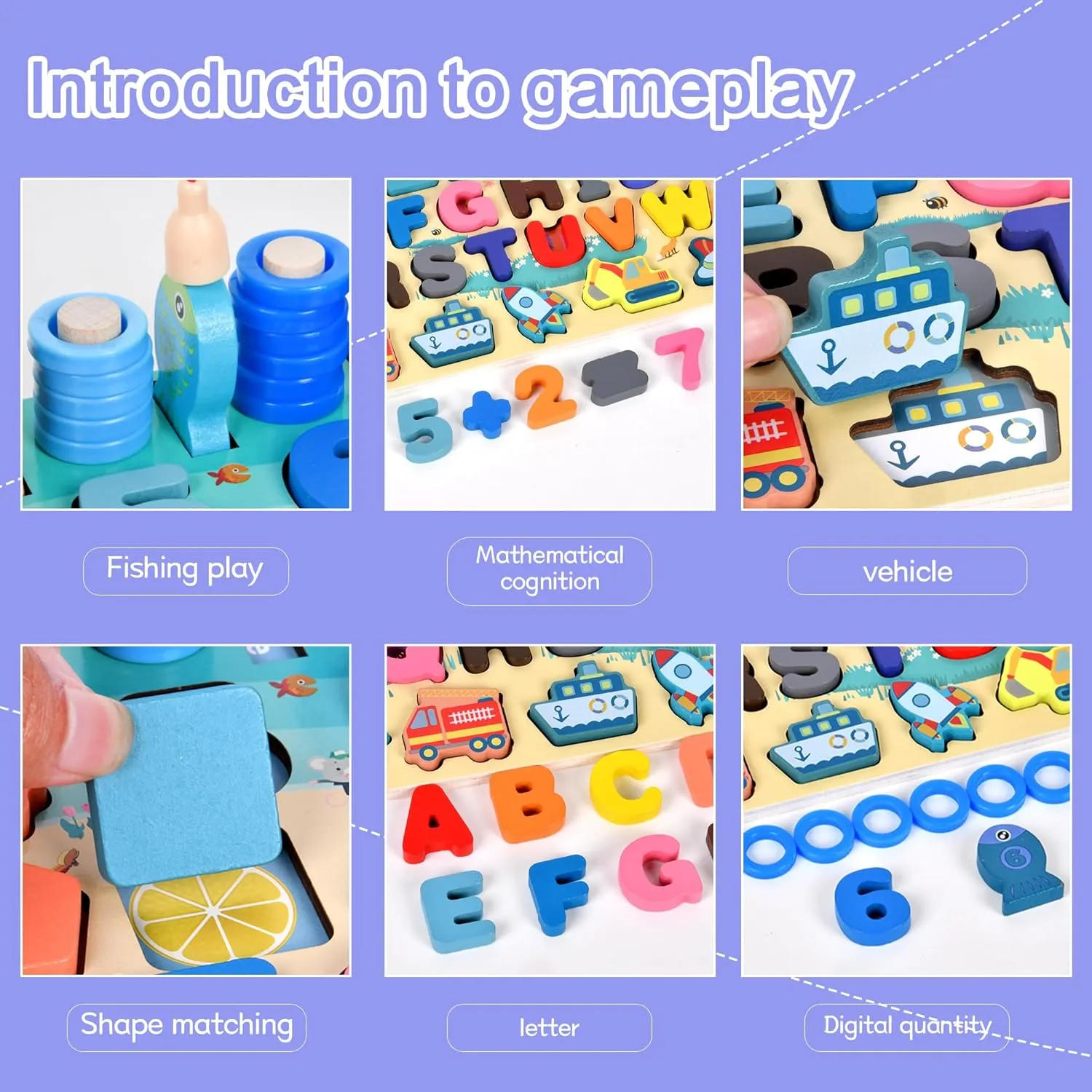 Wooden alphanumeric Shapes Jigsaw Ring Count Classification Toys Math Shapes Building Blocks Toddler Learning Playboard Math Fishing Educational Toys Montessori Educational (color1)